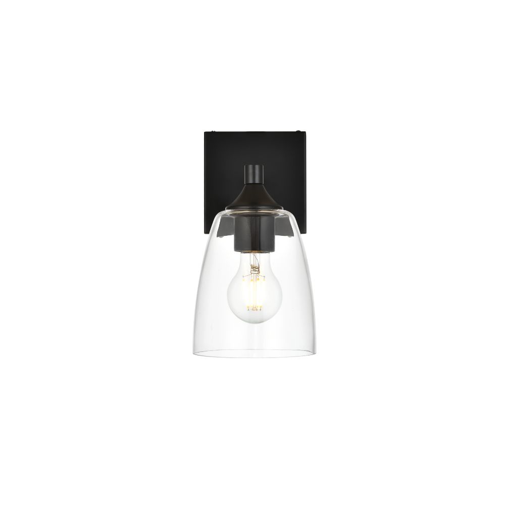Living District by Elegant Lighting LD7307W5BLK Gianni 1 light Black and Clear Bath Sconce