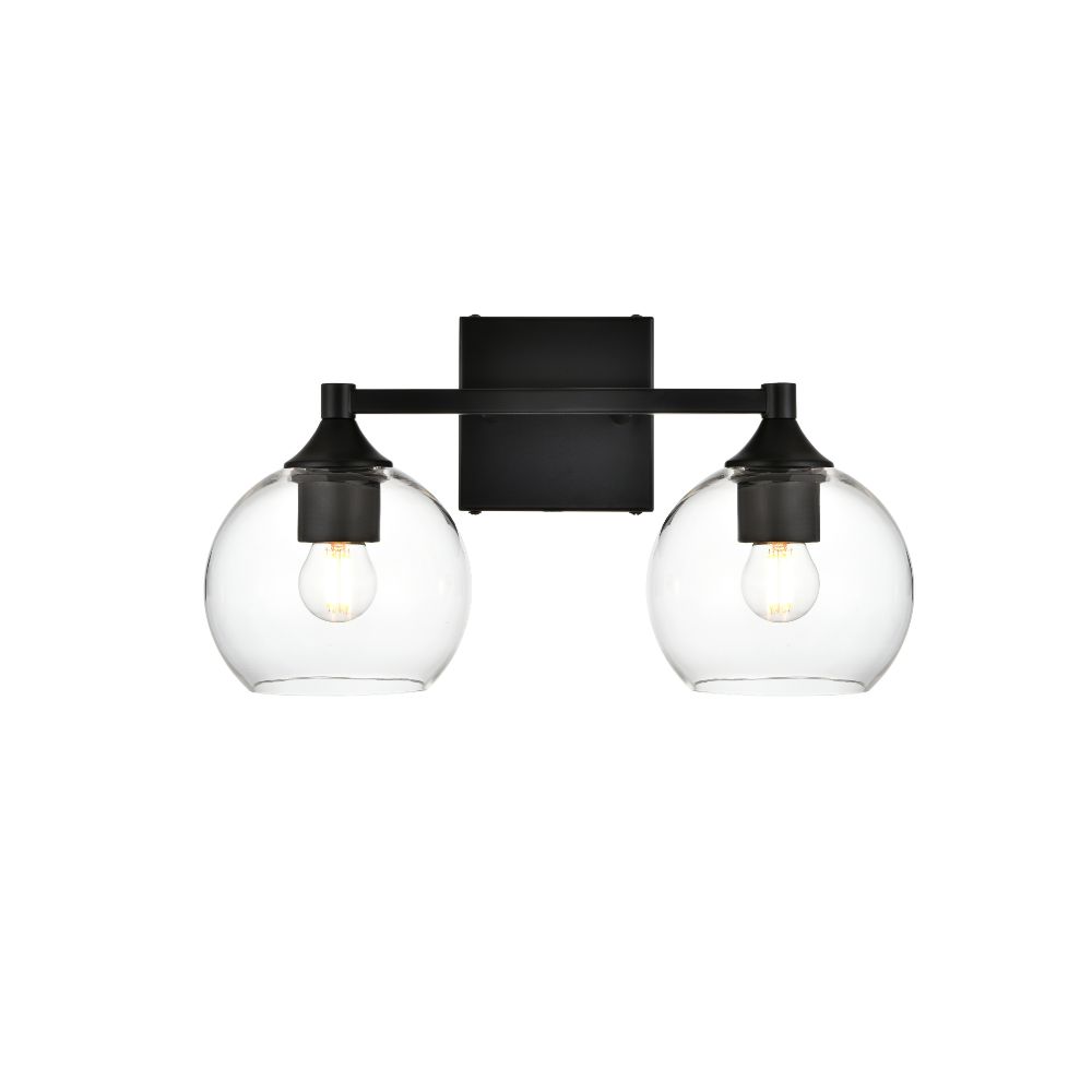 Living District by Elegant Lighting LD7308W16BLK Foster 2 light Black and Clear Bath Sconce