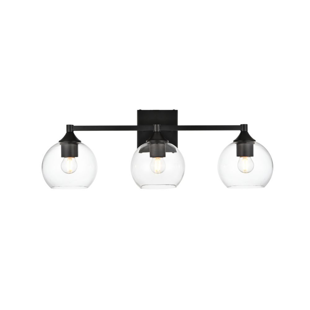 Living District by Elegant Lighting LD7308W25BLK Foster 3 light Black and Clear Bath Sconce