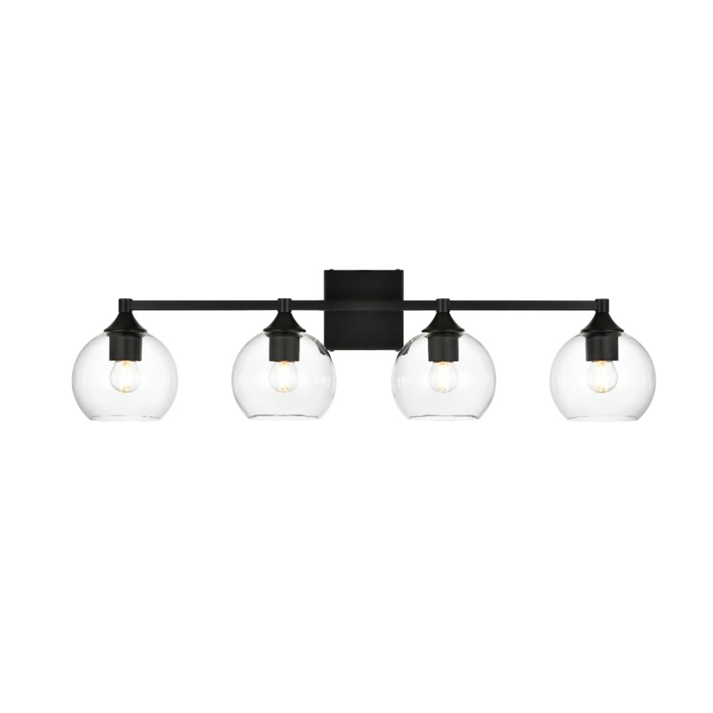 Living District by Elegant Lighting LD7308W33BLK Foster 4 light Black and Clear Bath Sconce