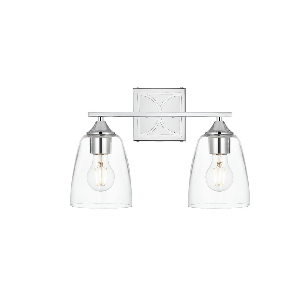Living District by Elegant Lighting LD7309W15CH Harris 2 light Chrome and Clear Bath Sconce