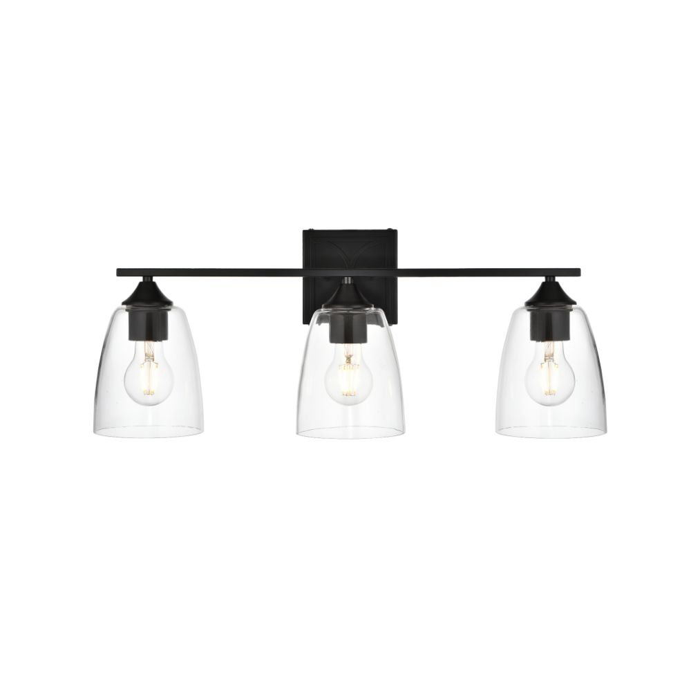 Living District by Elegant Lighting LD7309W24BLK Harris 3 light Black and Clear Bath Sconce