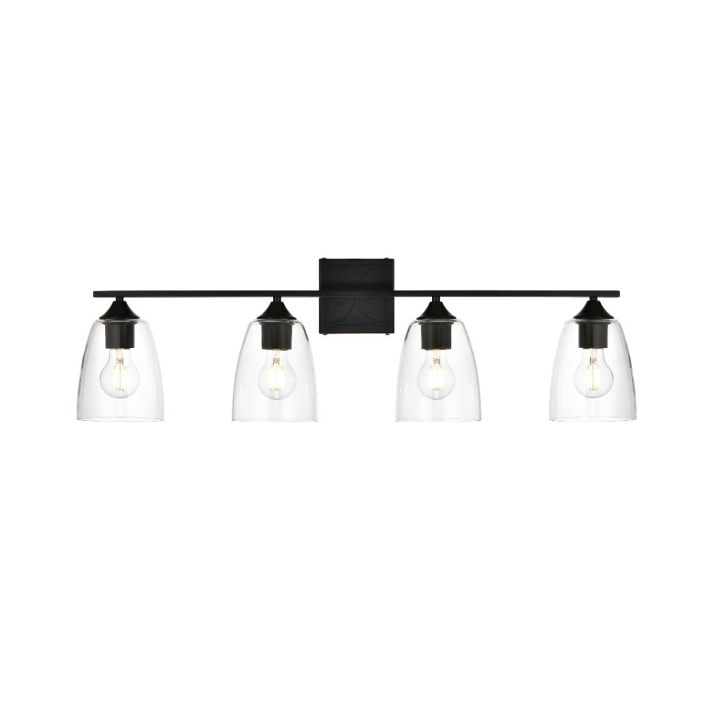 Living District by Elegant Lighting LD7309W34BLK Harris 4 light Black and Clear Bath Sconce