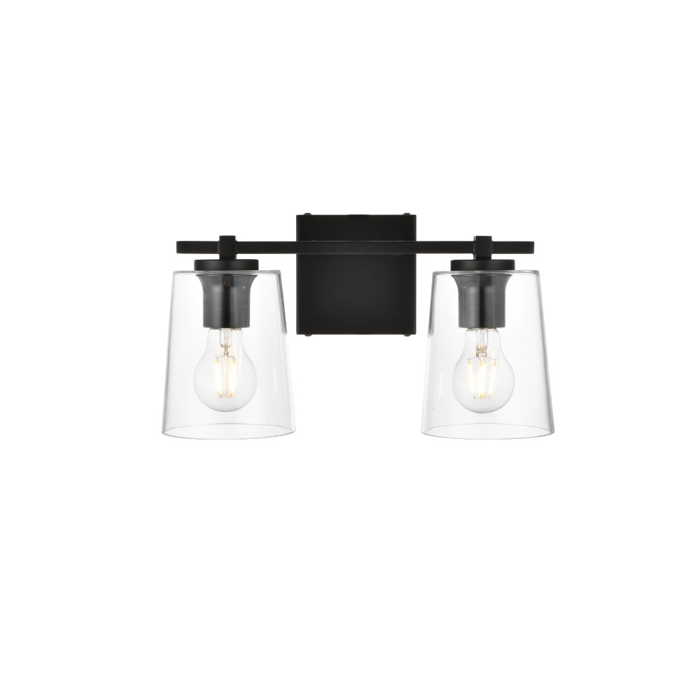 Living District by Elegant Lighting LD7310W14BLK Kacey 2 light Black and Clear Bath Sconce