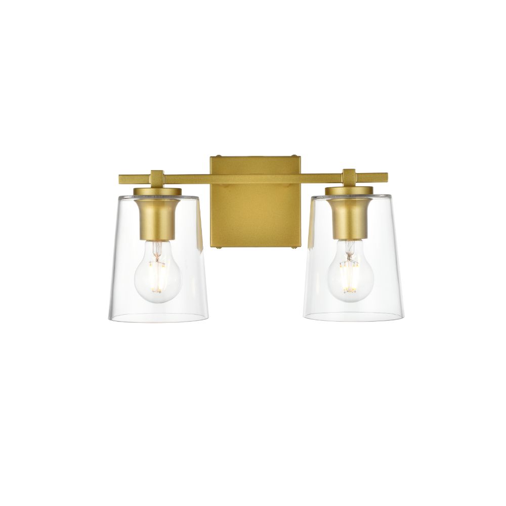 Living District by Elegant Lighting LD7310W14BRA Kacey 2 light Brass and Clear Bath Sconce