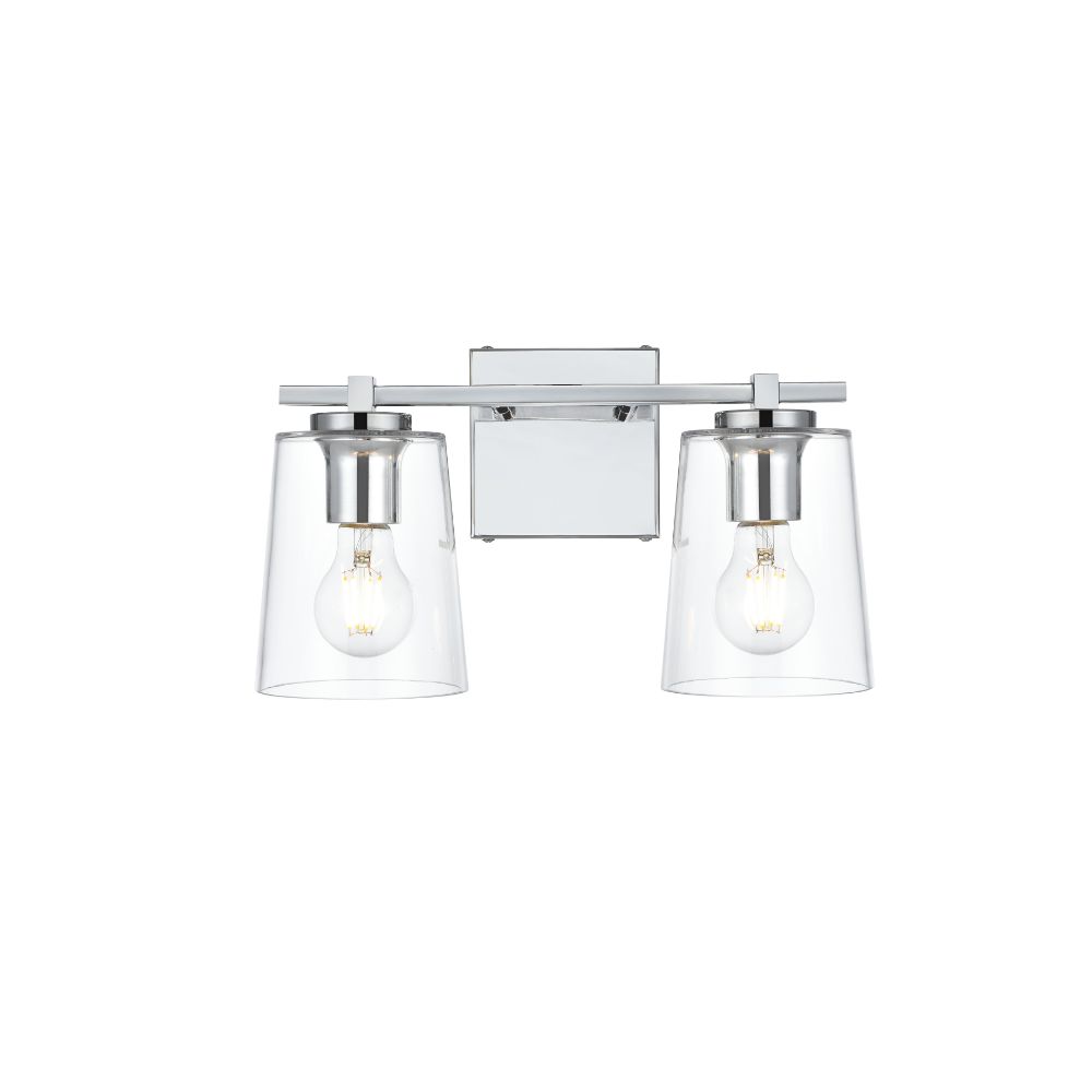 Living District by Elegant Lighting LD7310W14CH Kacey 2 light Chrome and Clear Bath Sconce