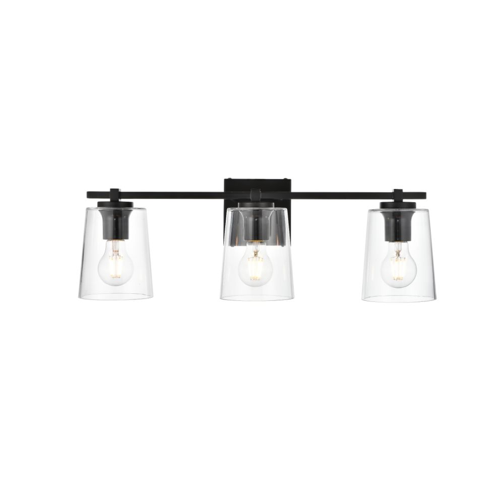 Living District by Elegant Lighting LD7310W23BLK Kacey 3 light Black and Clear Bath Sconce