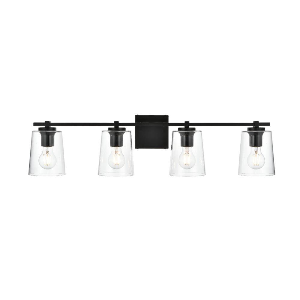 Living District by Elegant Lighting LD7310W33BLK Kacey 4 light Black and Clear Bath Sconce