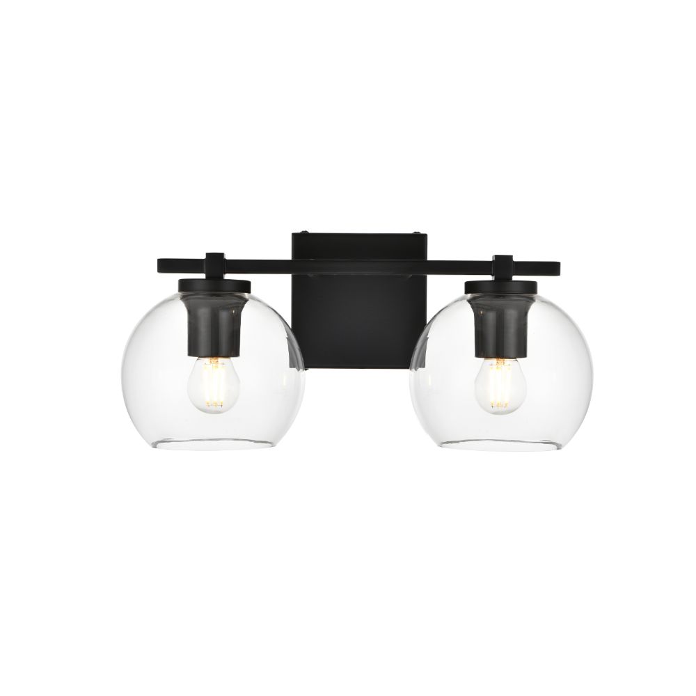 Living District by Elegant Lighting LD7311W15BLK Juelz 2 light Black and Clear Bath Sconce