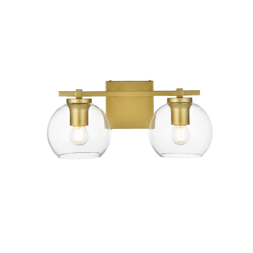 Living District by Elegant Lighting LD7311W15BRA Juelz 2 light Brass and Clear Bath Sconce