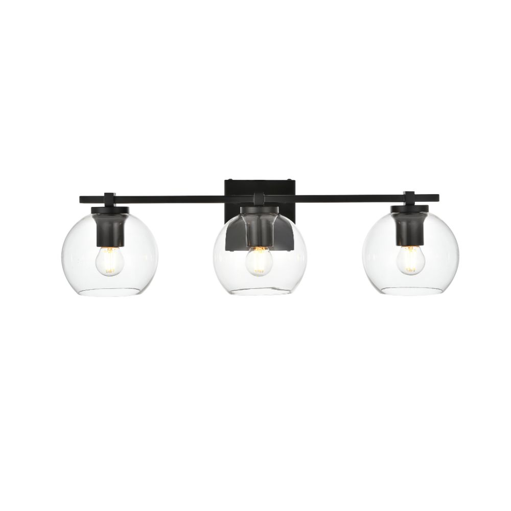 Living District by Elegant Lighting LD7311W24BLK Juelz 3 light Black and Clear Bath Sconce