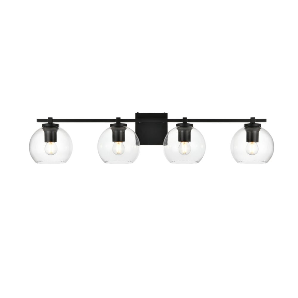 Living District by Elegant Lighting LD7311W34BLK Juelz 4 light Black and Clear Bath Sconce