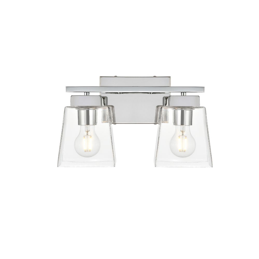 Living District by Elegant Lighting LD7312W14CH Merrick 2 light Chrome and Clear Bath Sconce
