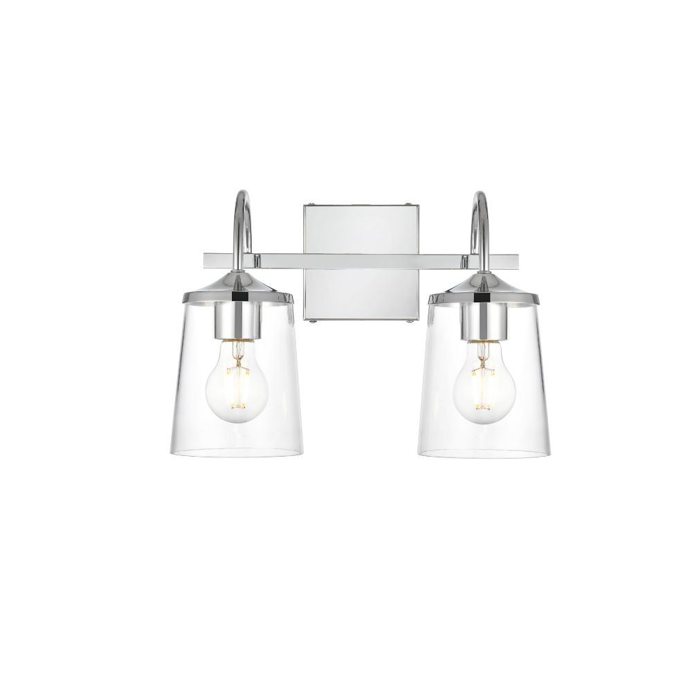 Living District by Elegant Lighting LD7313W14CH Avani 2 light Chrome and Clear Bath Sconce