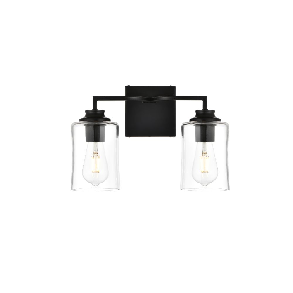 Living District by Elegant Lighting LD7314W14BLK Ronnie 2 light Black and Clear Bath Sconce