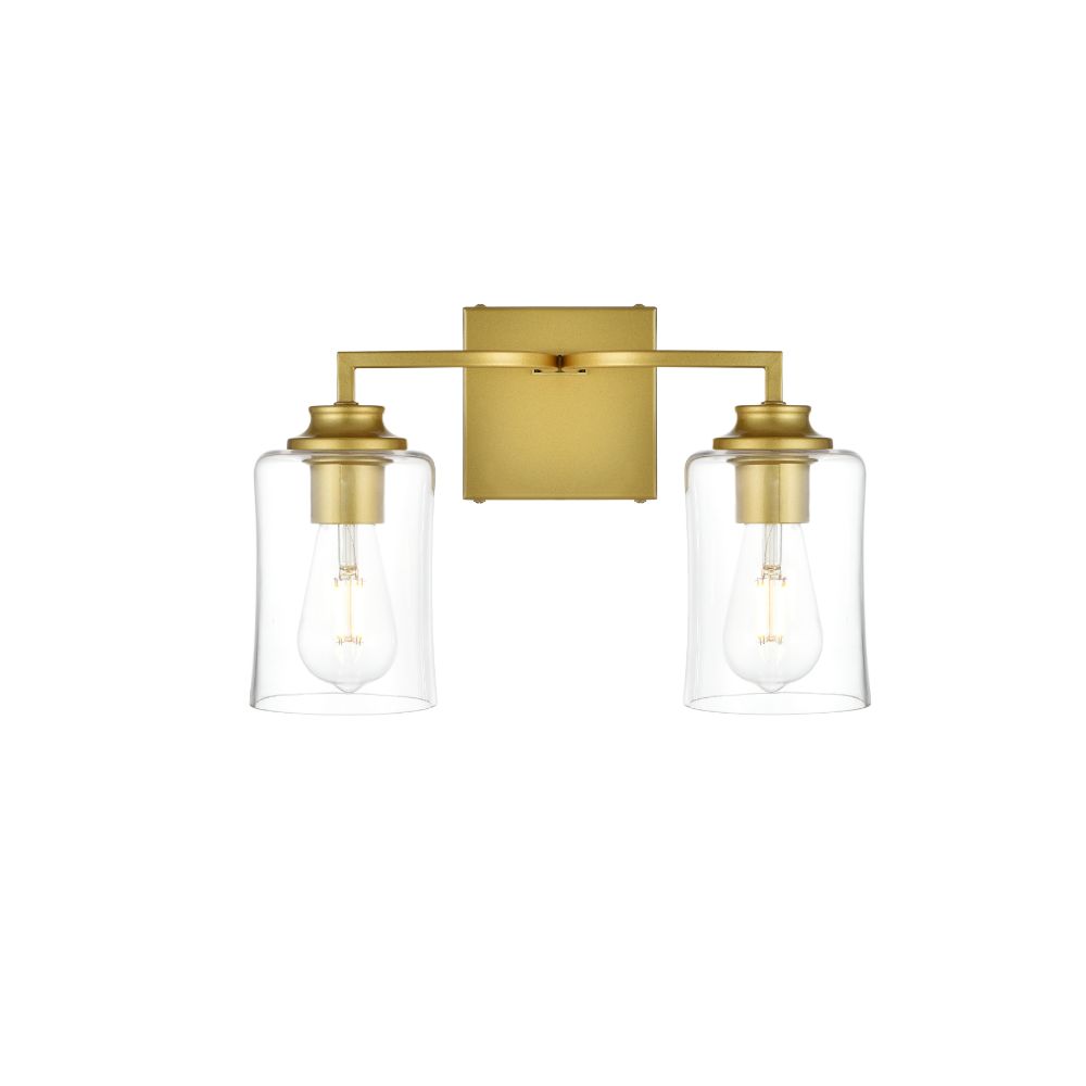 Living District by Elegant Lighting LD7314W14BRA Ronnie 2 light Brass and Clear Bath Sconce