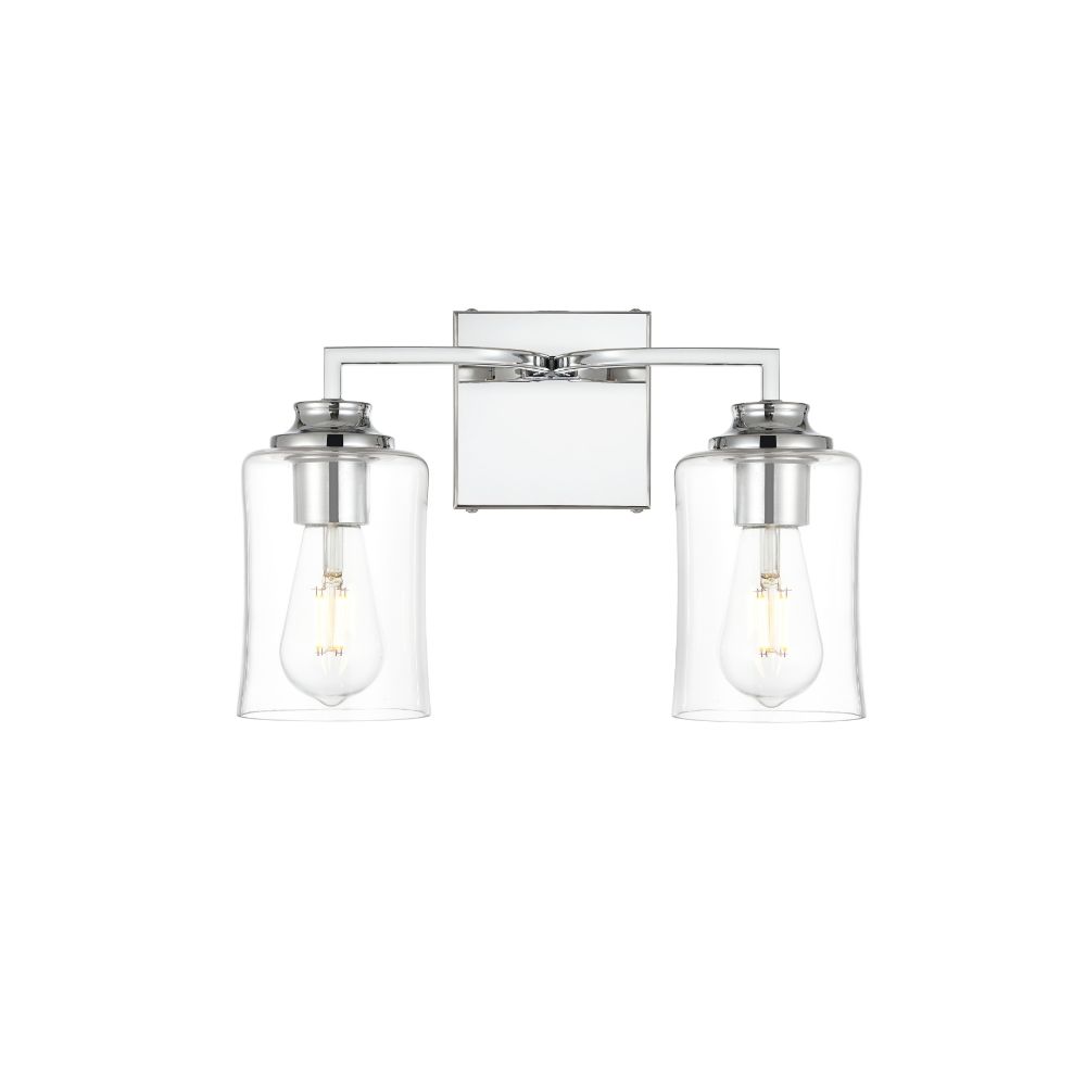 Living District by Elegant Lighting LD7314W14CH Ronnie 2 light Chrome and Clear Bath Sconce