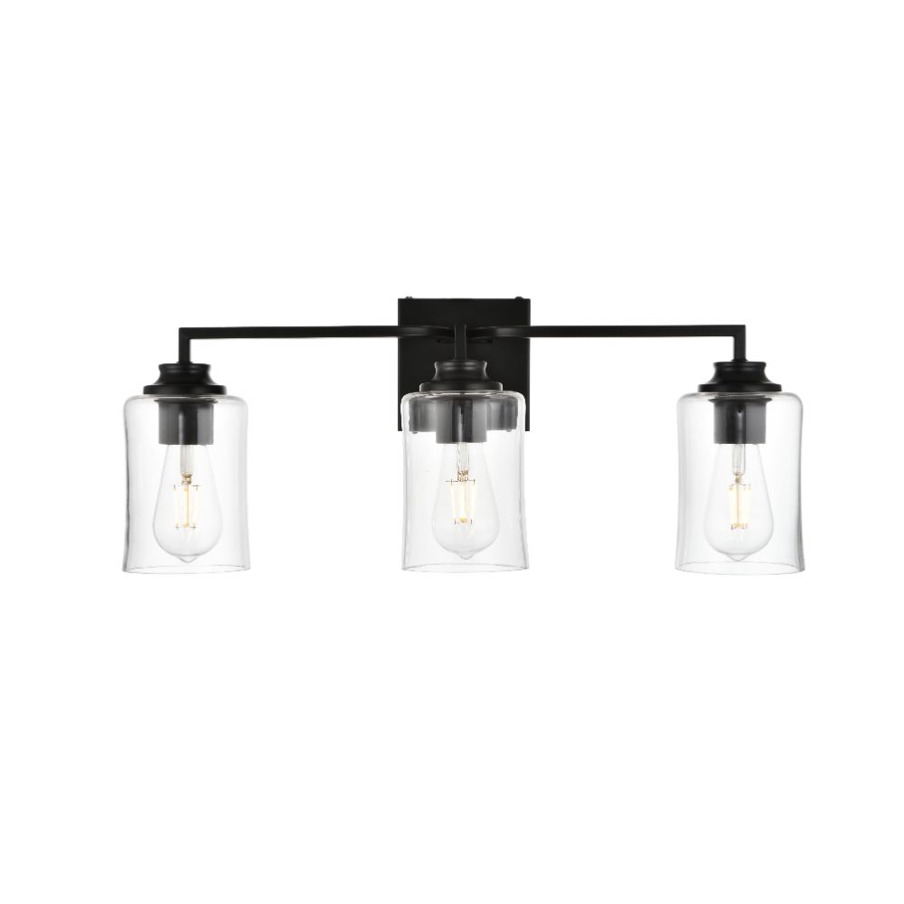 Living District by Elegant Lighting LD7314W23BLK Ronnie 3 light Black and Clear Bath Sconce