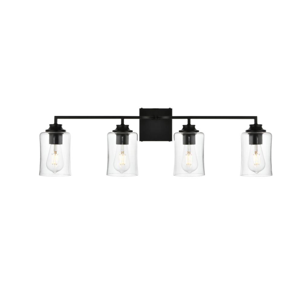 Living District by Elegant Lighting LD7314W32BLK Ronnie 4 light Black and Clear Bath Sconce