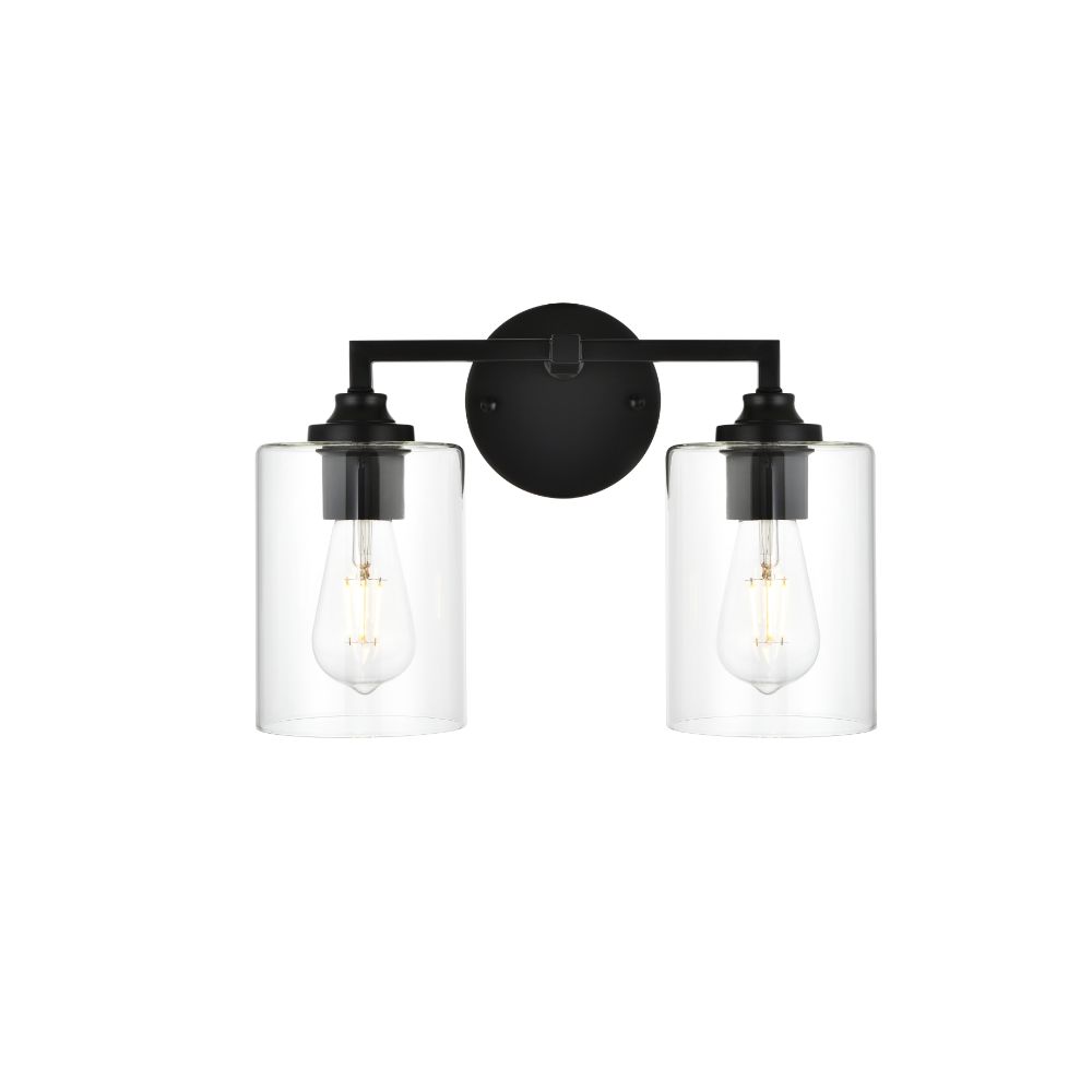Living District by Elegant Lighting LD7315W14BLK Mayson 2 light Black and Clear Bath Sconce