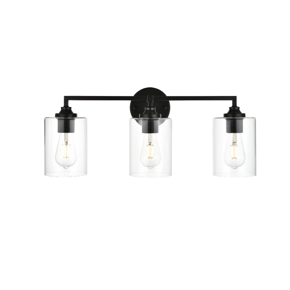 Living District by Elegant Lighting LD7315W23BLK Mayson 3 light Black and Clear Bath Sconce