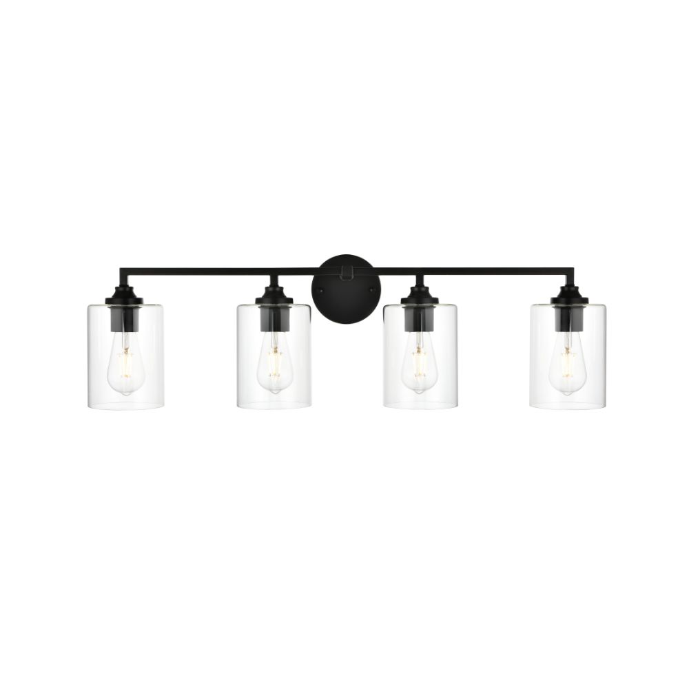 Living District by Elegant Lighting LD7315W33BLK Mayson 4 light Black and Clear Bath Sconce