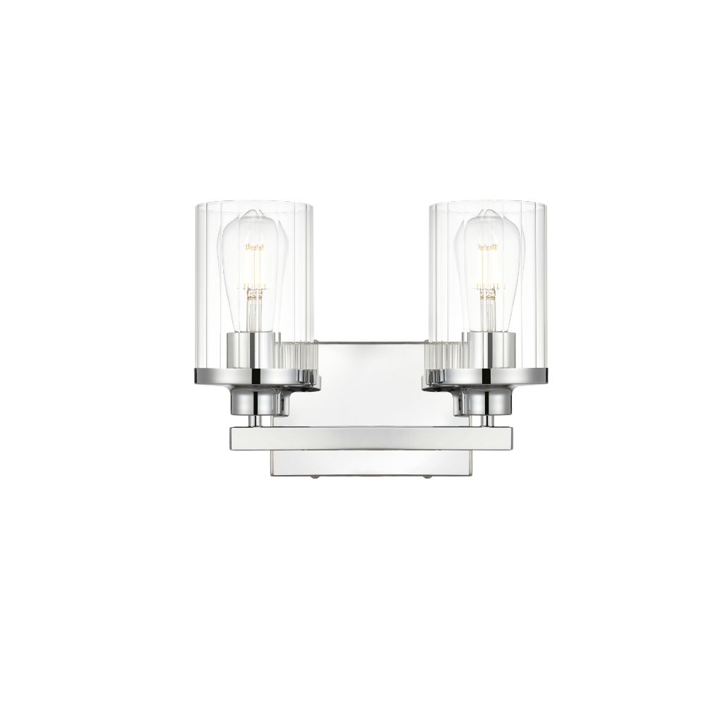 Living District by Elegant Lighting LD7316W12CH Saanvi 2 light Chrome and Clear Bath Sconce