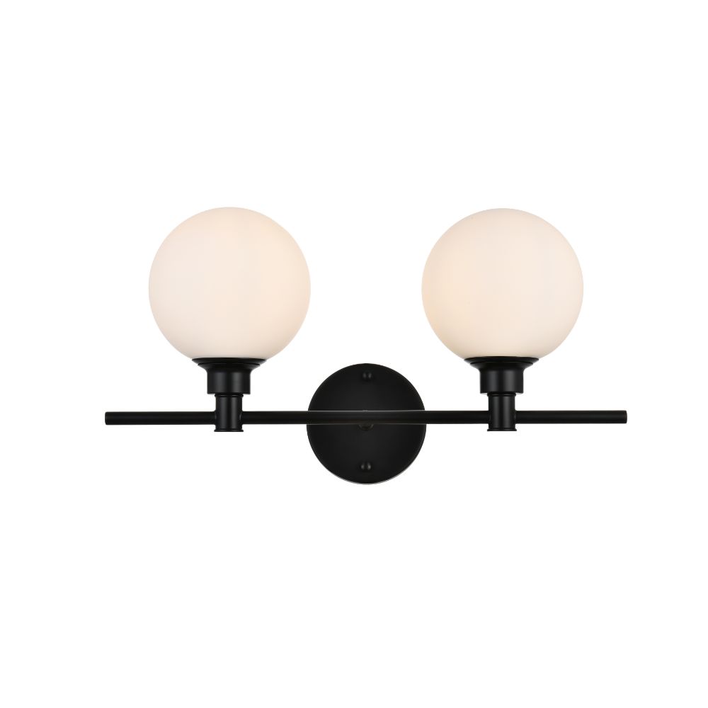 Living District by Elegant Lighting LD7317W19BLK Cordelia 2 light Black and frosted white Bath Sconce