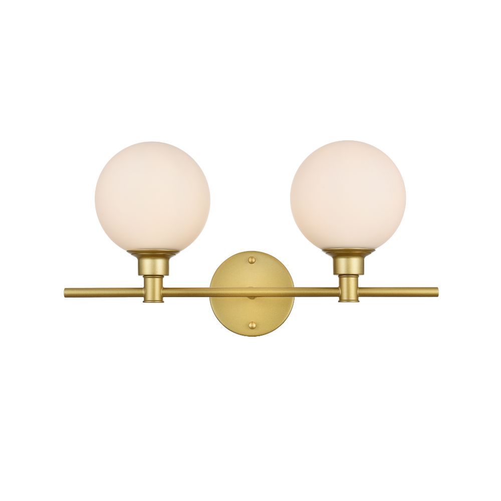 Living District by Elegant Lighting LD7317W19BRA Cordelia 2 light Brass and frosted white Bath Sconce