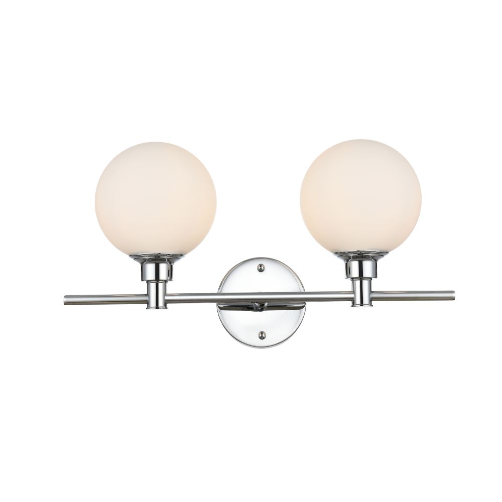 Living District by Elegant Lighting LD7317W19CH Cordelia 2 light Chrome and frosted white Bath Sconce