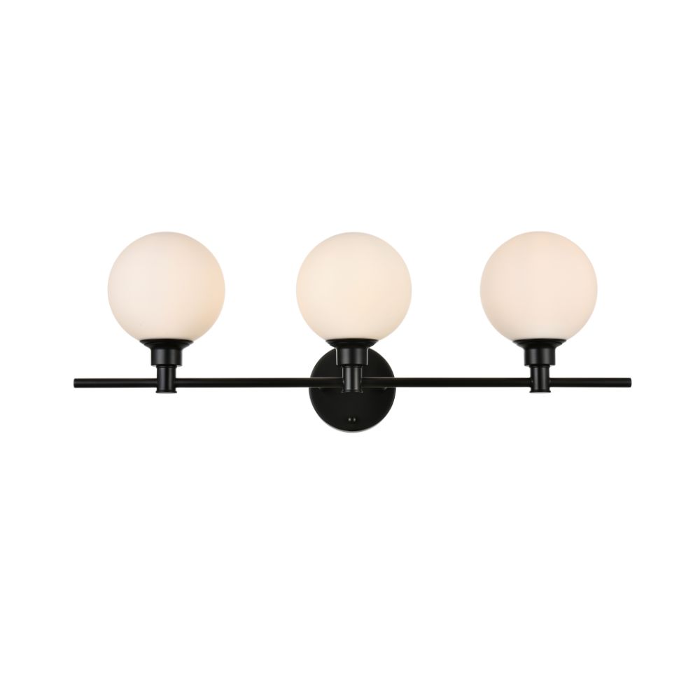 Living District by Elegant Lighting LD7317W28BLK Cordelia 3 light Black and frosted white Bath Sconce