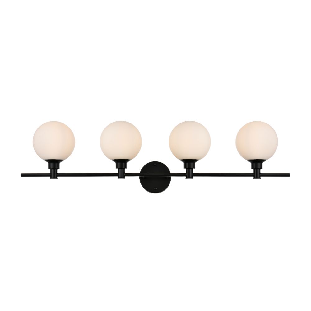 Living District by Elegant Lighting LD7317W38BLK Cordelia 4 light Black and frosted white Bath Sconce