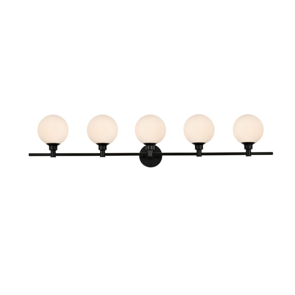 Living District by Elegant Lighting LD7317W47BLK Cordelia 5 light Black and frosted white Bath Sconce