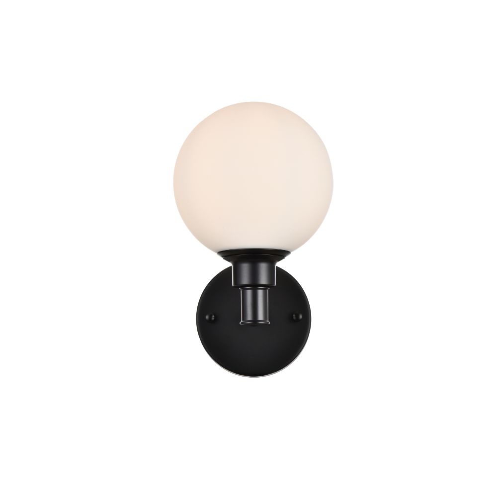 Living District by Elegant Lighting LD7317W6BLK Cordelia 1 light Black and frosted white Bath Sconce