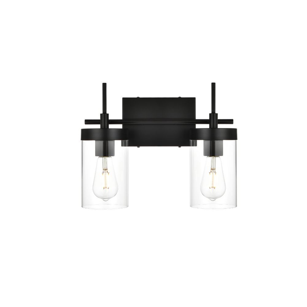 Living District by Elegant Lighting LD7319W14BLK Benny 2 light Black and Clear Bath Sconce