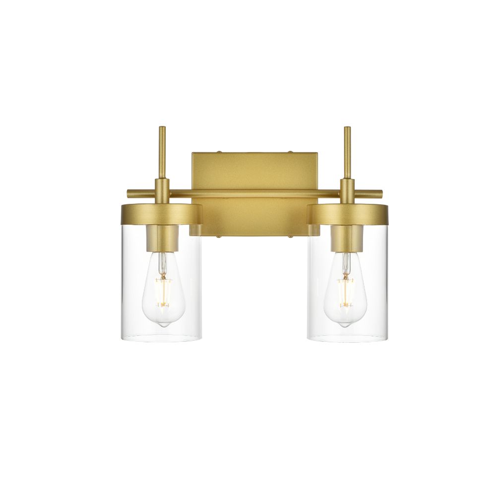 Living District by Elegant Lighting LD7319W14BRA Benny 2 light Brass and Clear Bath Sconce