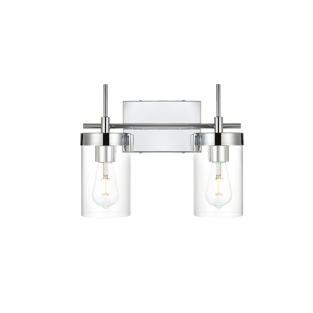 Living District by Elegant Lighting LD7319W14CH Benny 2 light Chrome and Clear Bath Sconce