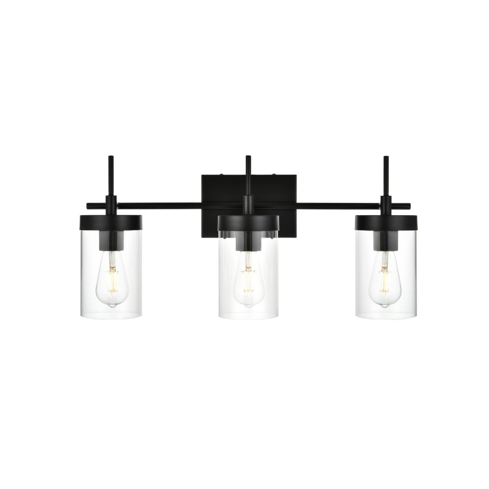 Living District by Elegant Lighting LD7319W24BLK Benny 3 light Black and Clear Bath Sconce