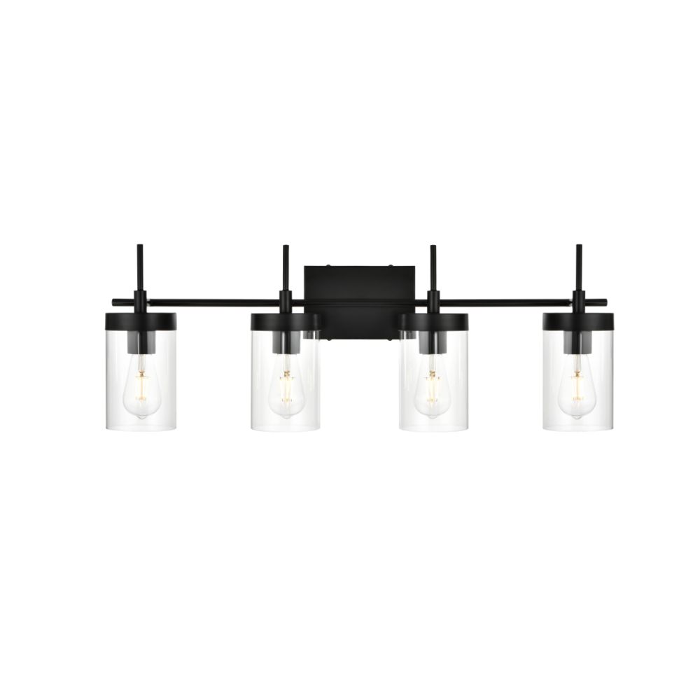 Living District by Elegant Lighting LD7319W32BLK Benny 4 light Black and Clear Bath Sconce