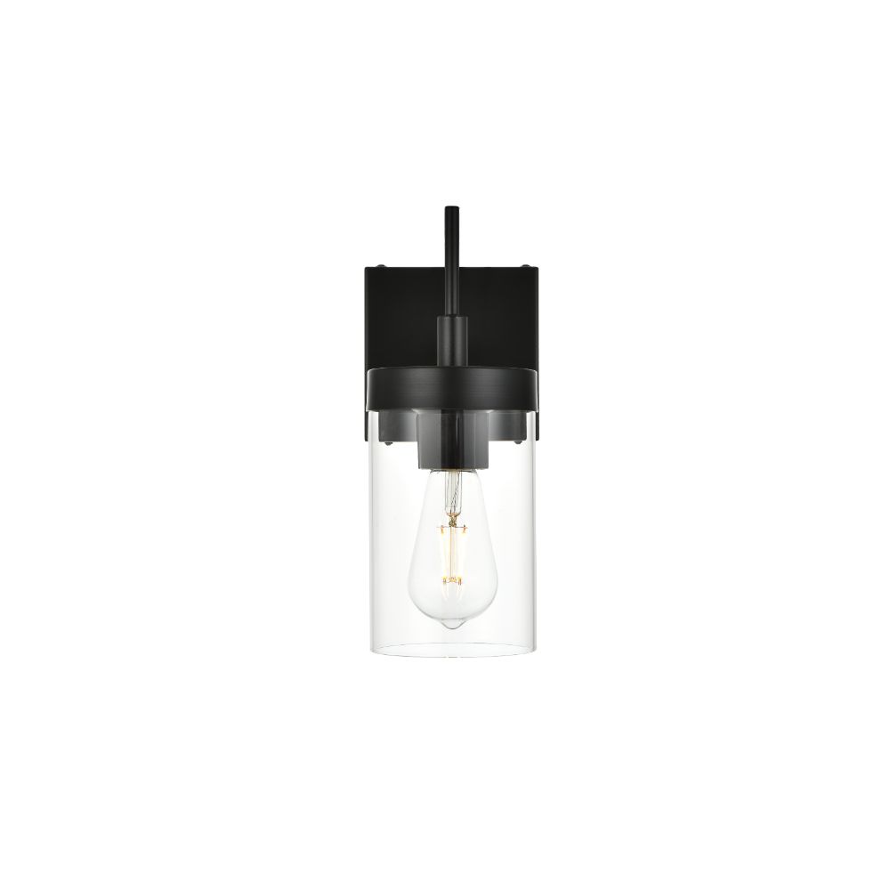 Living District by Elegant Lighting LD7319W5BLK Benny 1 light Black and Clear Bath Sconce