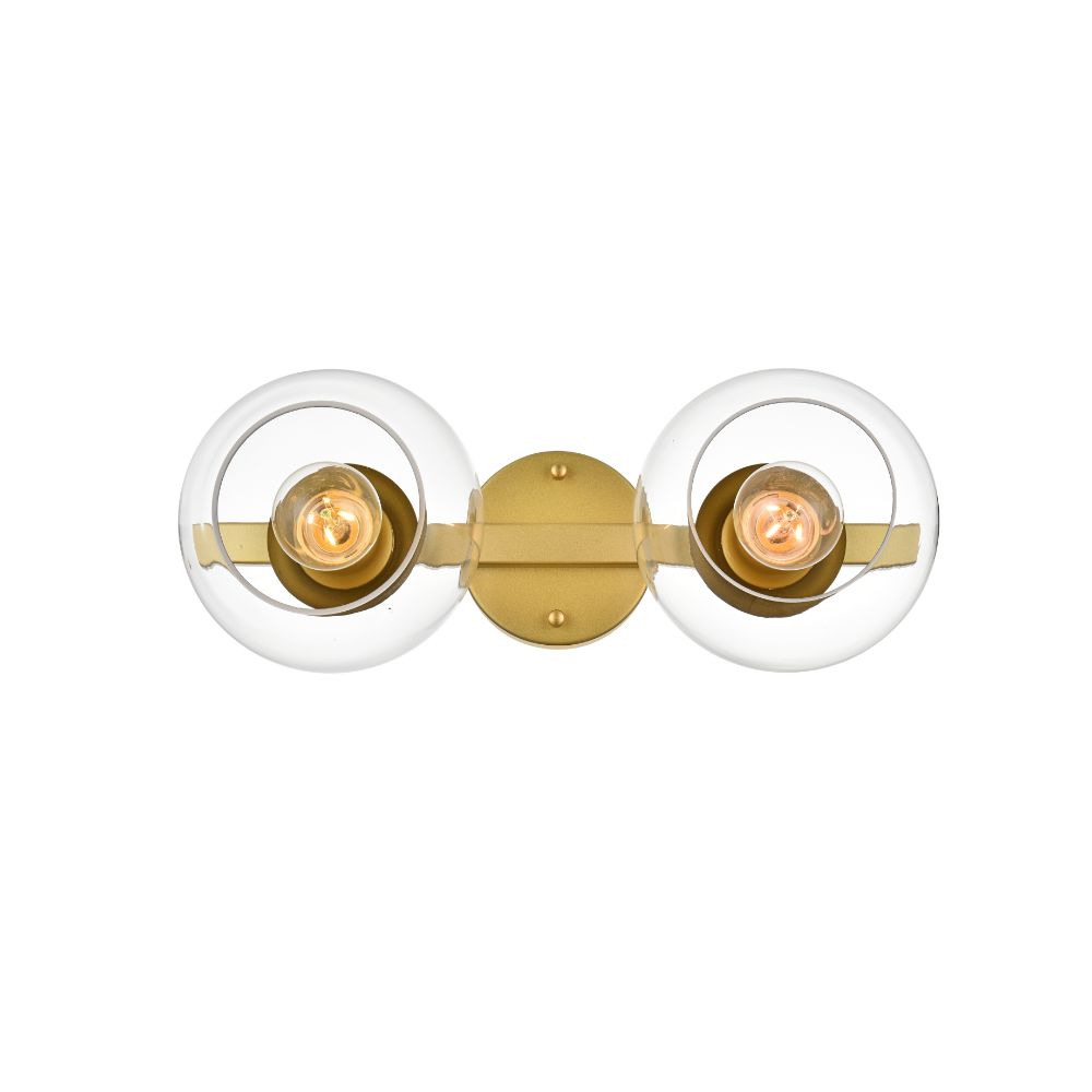 Living District by Elegant Lighting LD7320W17BRA Rogelio 2 light Brass and Clear Bath Sconce