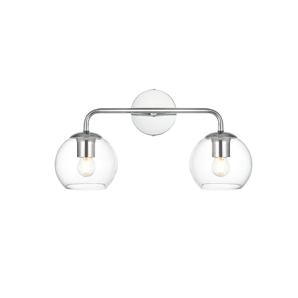Living District by Elegant Lighting LD7321W19CH Genesis 2 light Chrome and Clear Bath Sconce