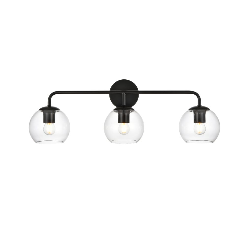 Living District by Elegant Lighting LD7321W28BLK Genesis 3 light Black and Clear Bath Sconce