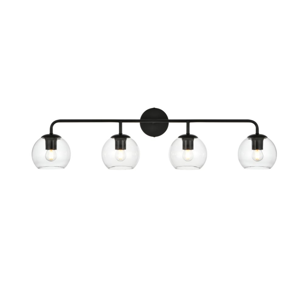 Living District by Elegant Lighting LD7321W37BLK Genesis 4 light Black and Clear Bath Sconce