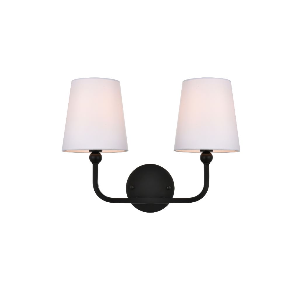 Living District by Elegant Lighting LD7322W16BLK Colson 2 light Black and Clear Bath Sconce