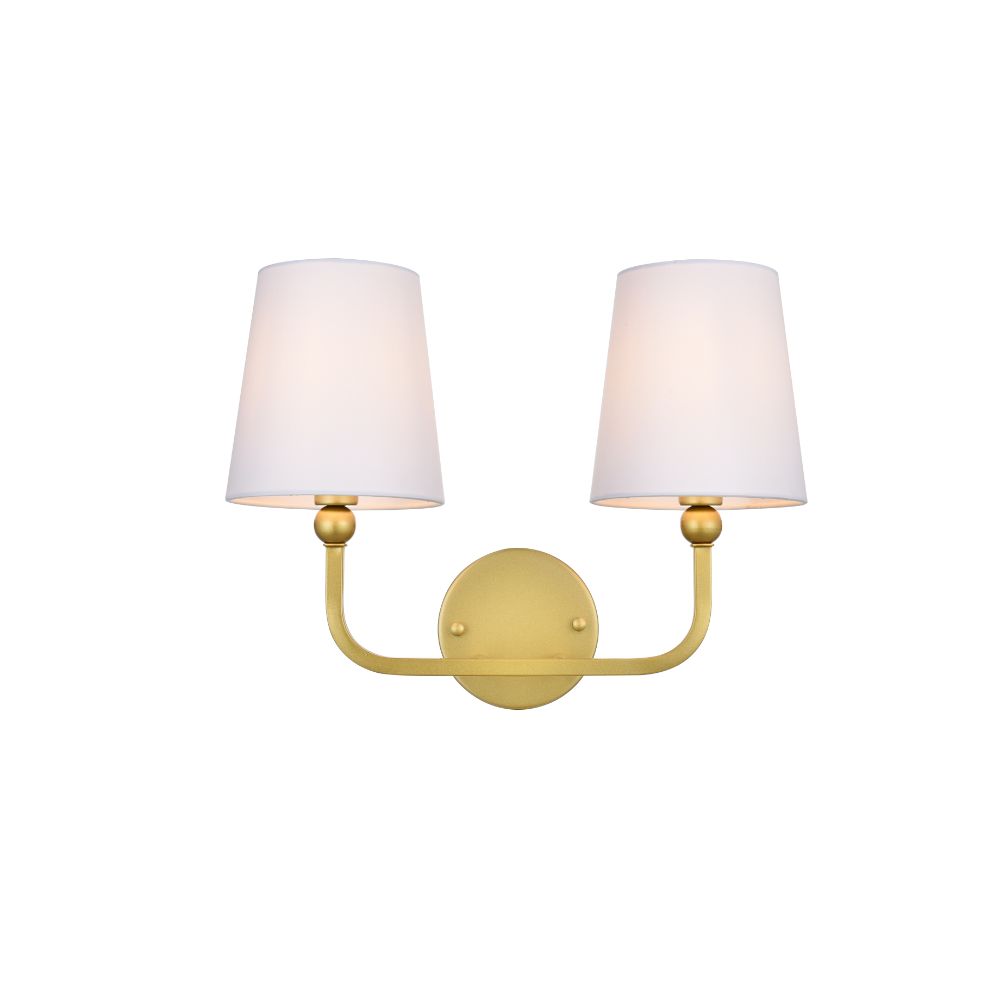 Living District by Elegant Lighting LD7322W16BRA Colson 2 light Brass and Clear Bath Sconce