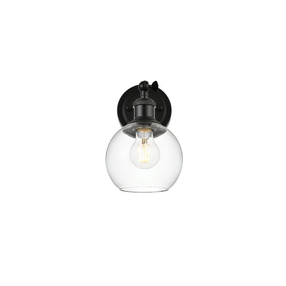 Living District by Elegant Lighting LD7325W6BLK Kai 1 light Black and Clear Bath Sconce
