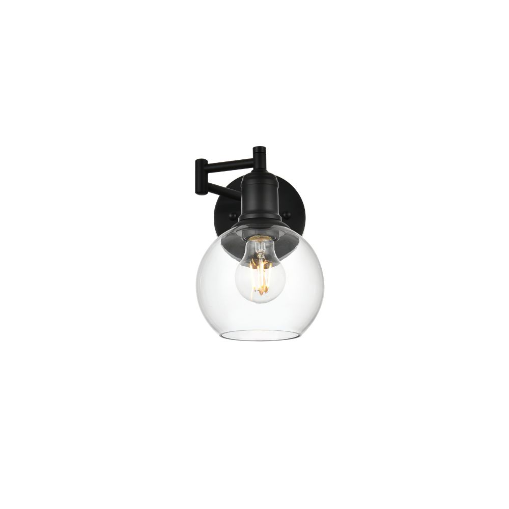 Living District by Elegant Lighting LD7327W6BLK Davian 1 light Black and Clear swing arm wall sconce