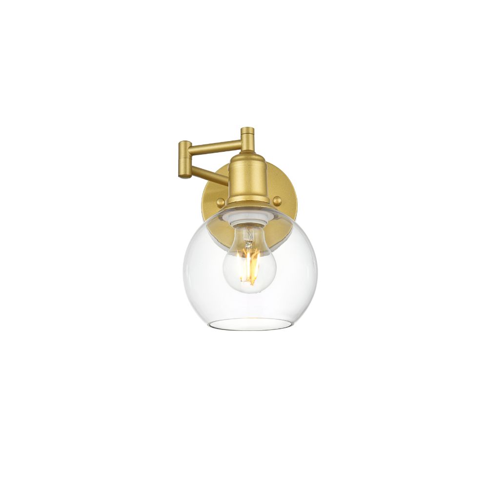Living District by Elegant Lighting LD7327W6BRA Davian 1 light Brass and Clear swing arm wall sconce