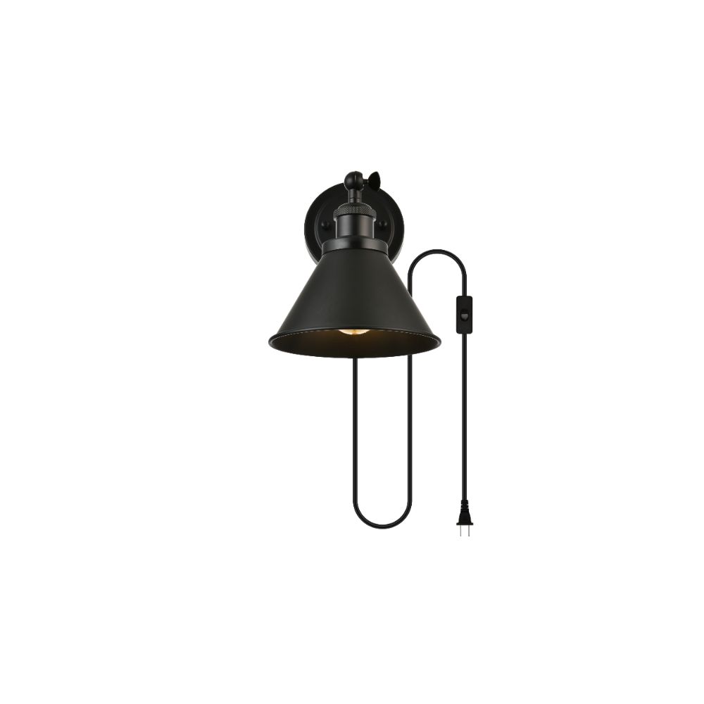 Living District by Elegant Lighting LD7329W7BLK Blaise 1 light Black plug in wall sconce